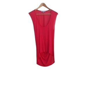 Bella Luxx Top Womens‎ L Silk Sleeveless Scoop Neck Tunic Draped Back Coral
